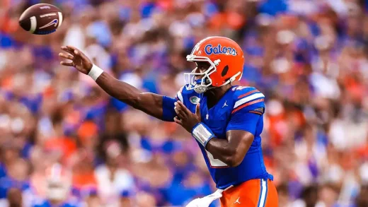 DJ Lagway throwing a pass in his college debut vs Samford