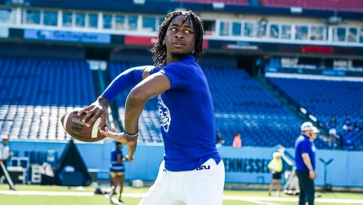 Tennessee State Quarterback Draylen Ellis Warming up before facing Mississippi Valley State 2024